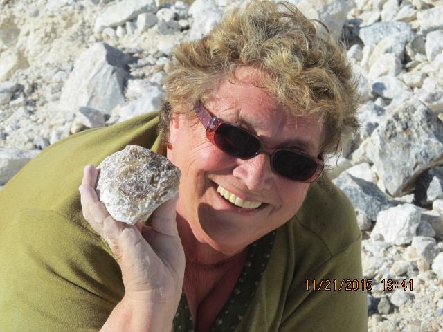 Diane showing her cave onyx find.